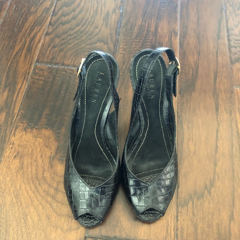 Ralph Lauren black peep toe pumps